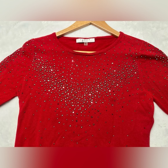Liquid by Sioni rhinestone red sweater. Size medium. Beautiful bling - Picture 8 of 8